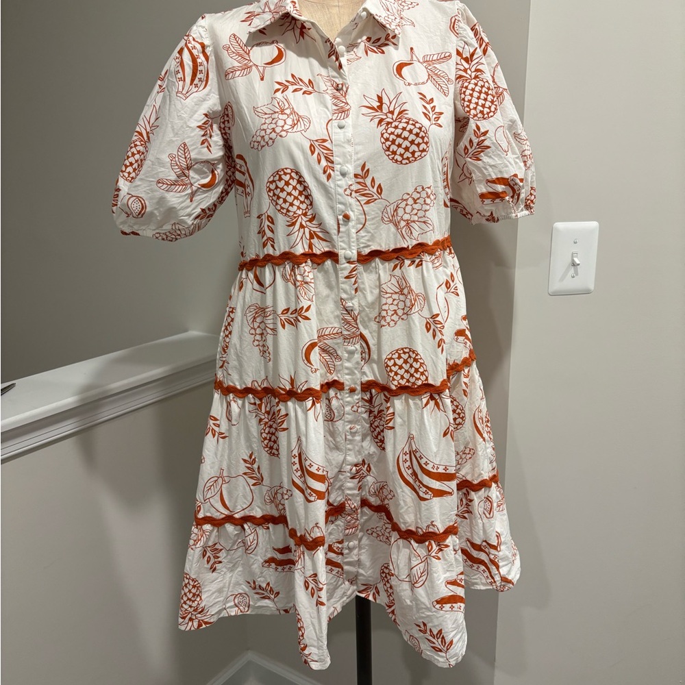 White and Orange Tropical Dress